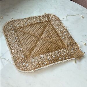 Kultura Elegant Tan Woven embroidered bread basket lids(2)